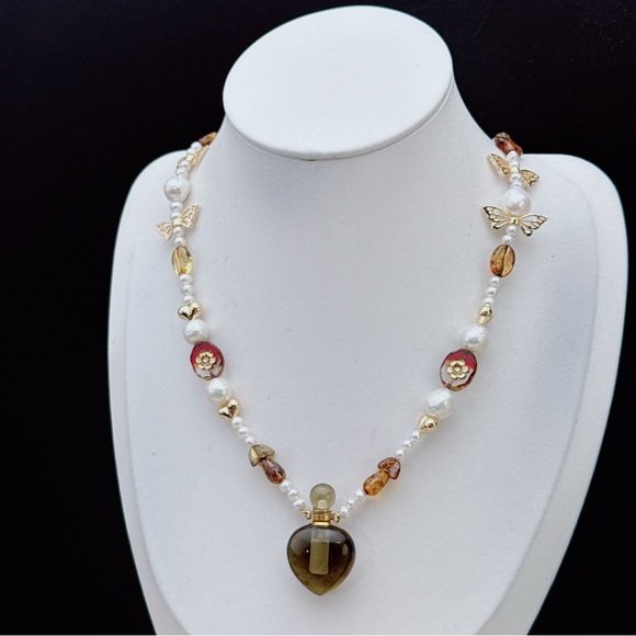 X679 Handmade Freshwater Baroque Pearl Smokey Quartz Perfume Bottle Necklace - Picture 7 of 9